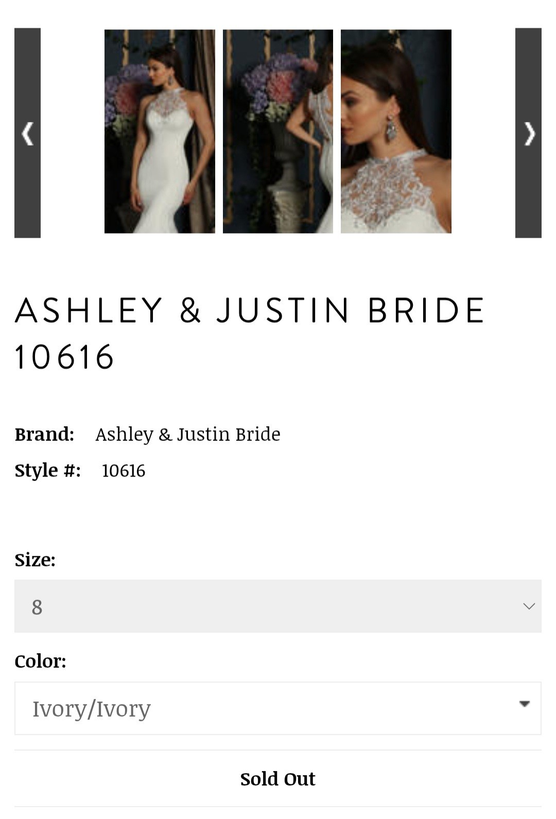 Elegant Ashley & Justin Custom Beaded Bridal Gown – Style 10616 – Size 8 NWT