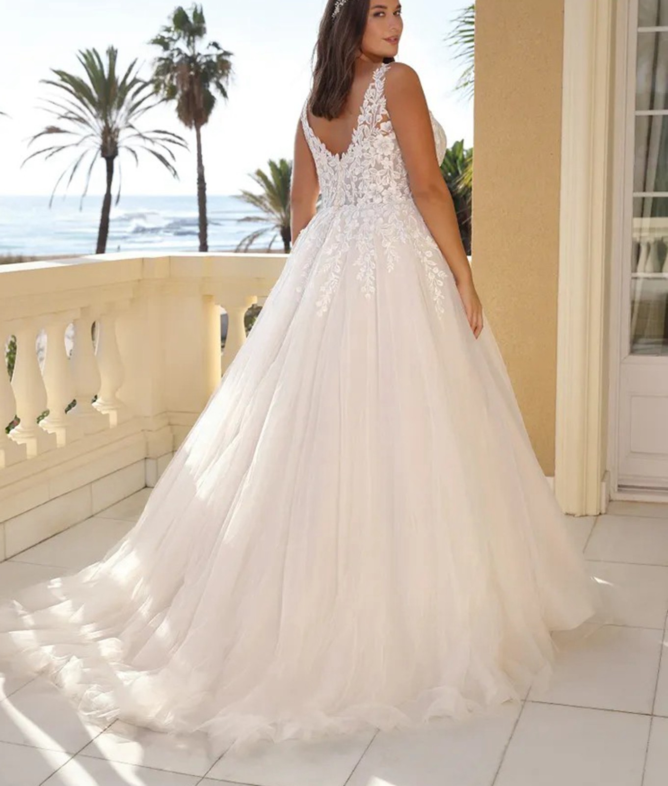 Glitter Leaf Lace Wedding Dress Bridal Gown 32-60 Plus Size Strappy Curvy White