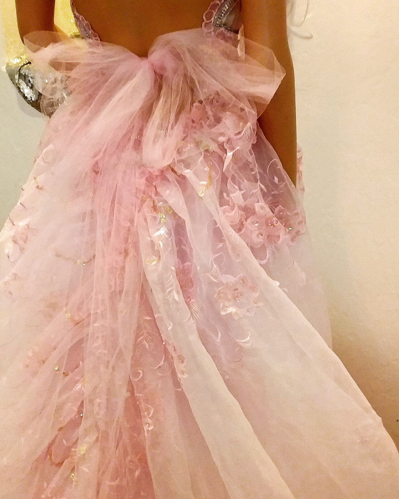 “AMARIS” Pink & White Organza 2 Pc Backless Babydoll Wedding Ballgown Set