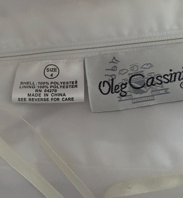 Oleg Cassini Wedding Dress Bridal Gown Size 4 White Gold Beaded Back Bow