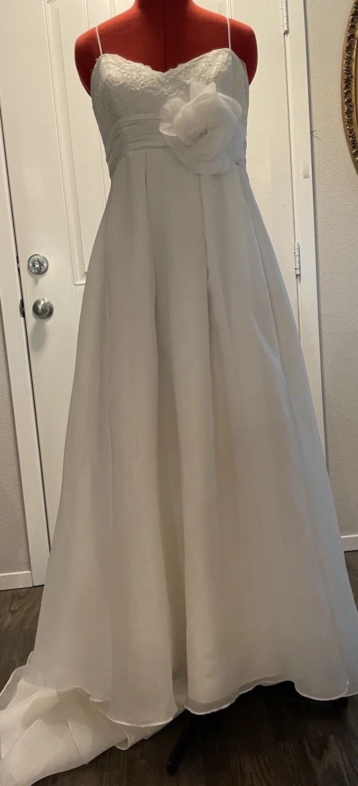 Galina Bridal Wedding Dress Size 12 Ivory Beach Chiffon Empire POCKETS Kp3694