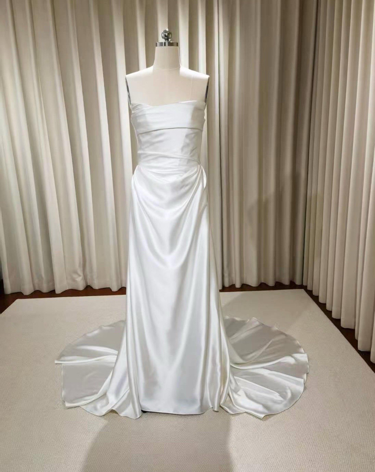Custom NWT Satin Corset Wedding Gown With Removable Cape And Arm Straps