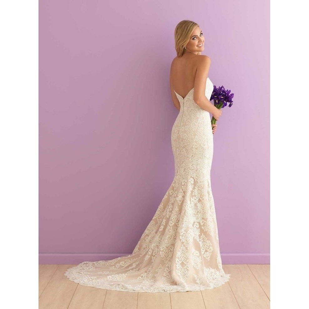 Allure Strapless Lace Mermaid Wedding Gown Ivory Champagne Sweetheart Train 4S
