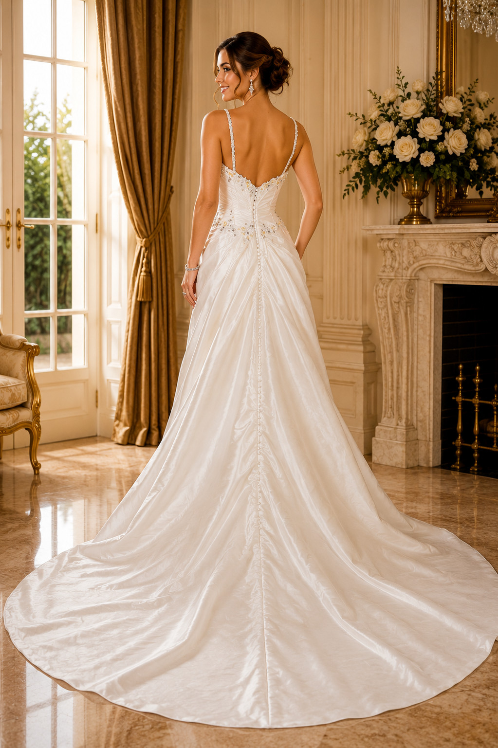 Anjolique Wedding Dress 12 Champagne Yellow Gems Beaded Ballgown Train NWT
