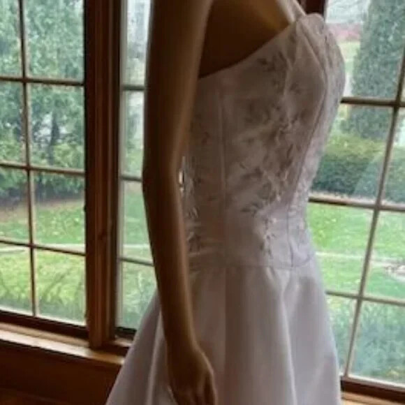 Michaelangelo White Yellow Pink Strapless David Bridal Gown Wedding Dress Size 8