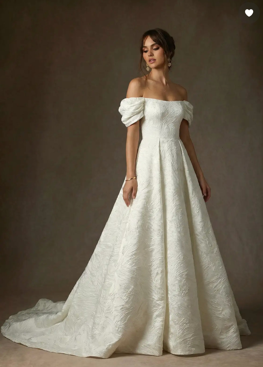 Antique White Wedding Dress Floral Jacquard Dress – Size 16 – Ball Gown – Straps