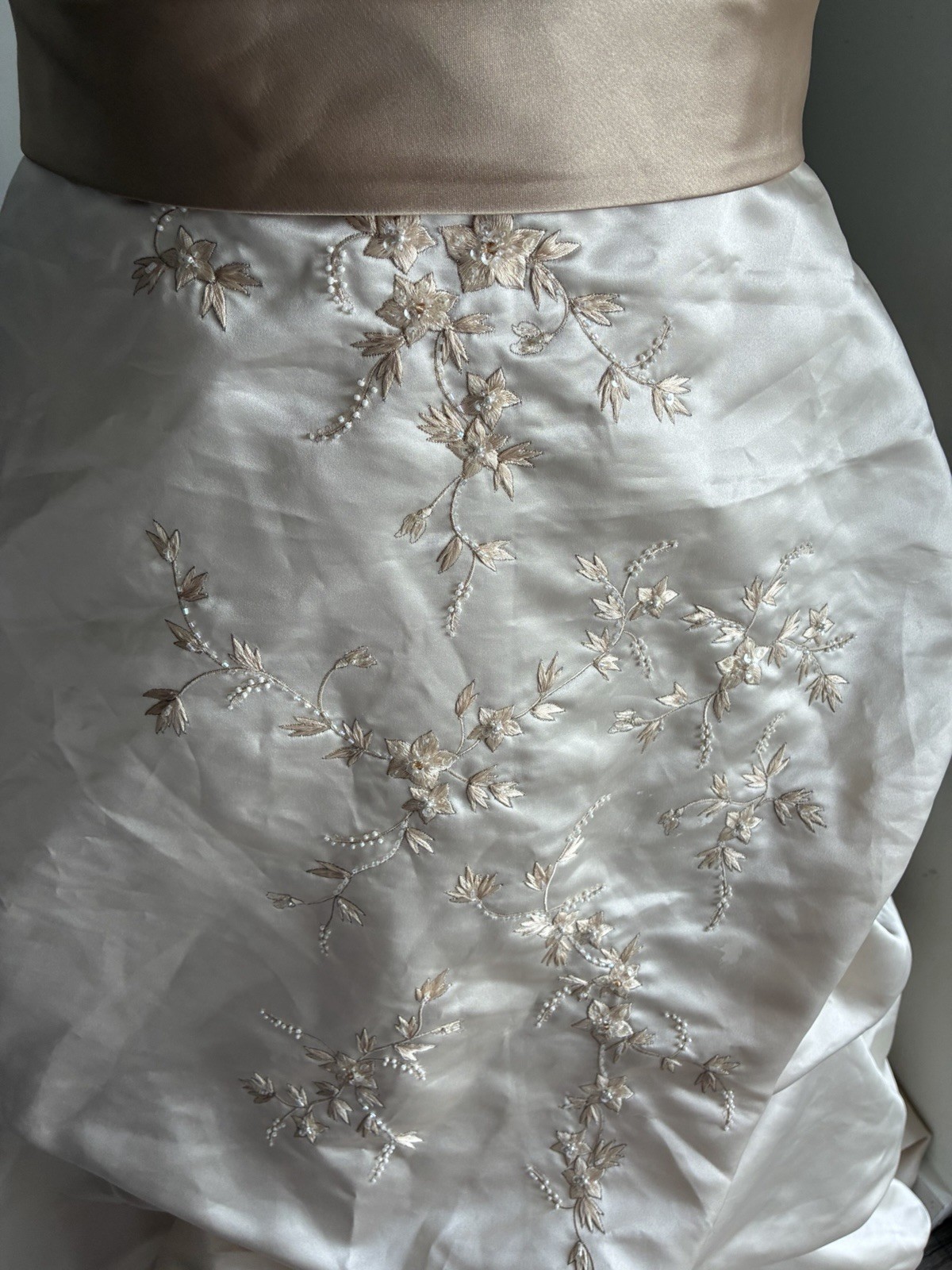 David’s Bridal Oleg Cassini CT203 Champagne Strapless Beaded Wedding Gown 16