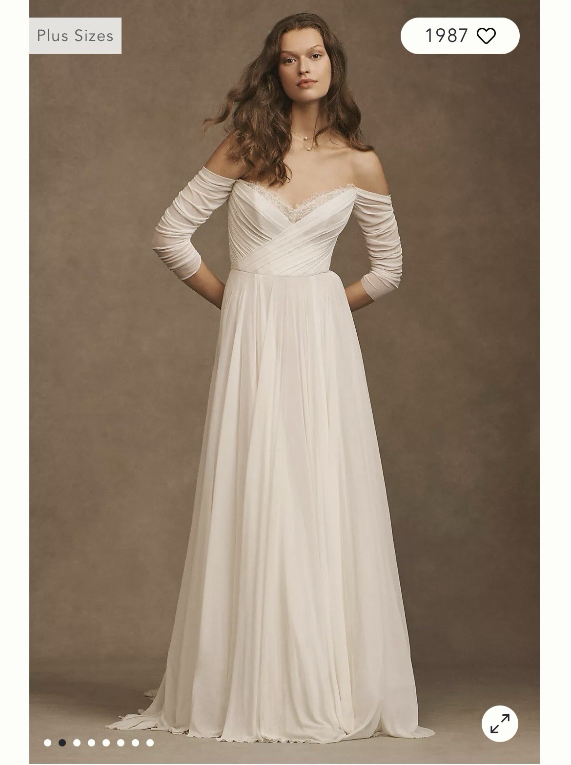 Wtoo by Watters Miles V-Neck Ruched Sleeve Mesh Wedding Gown Ivory BHLDN Sz 2