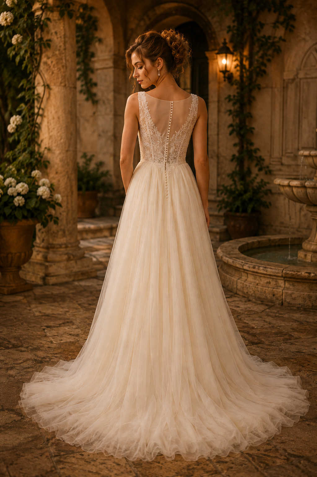 Watters Bridal 68405B Wedding Dress 10 Ivory A-Line Net Shimmer Lace Illusion