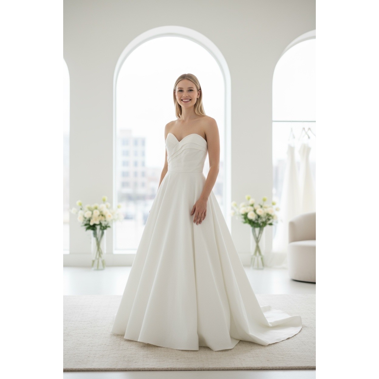 Strapless Wedding Dress Bridal Gown A-Line Buttons Back hidden zipper Gown