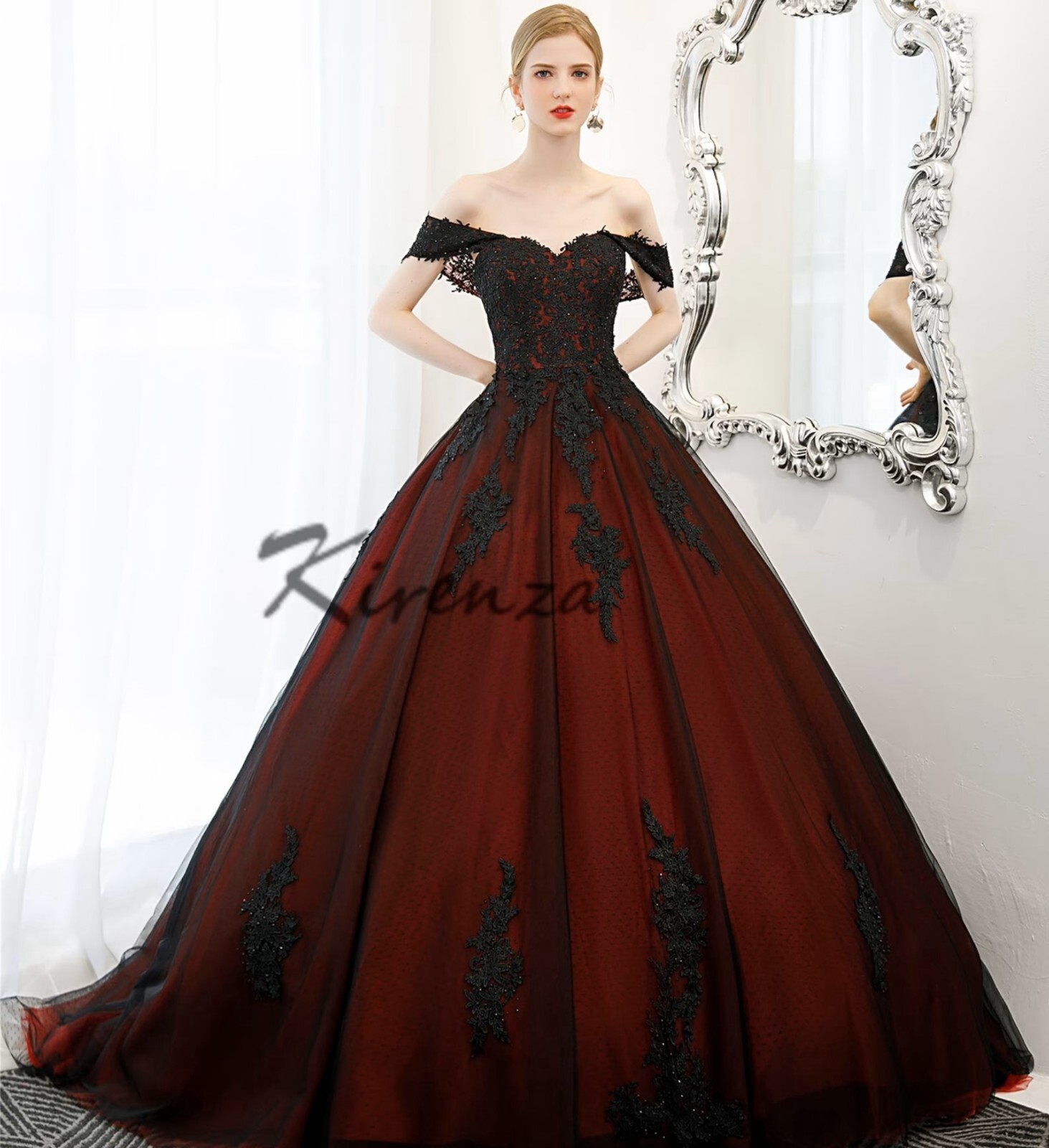 Colorful Burgundy Black Wedding Dress Bridal Gown Designer Custom made Corset