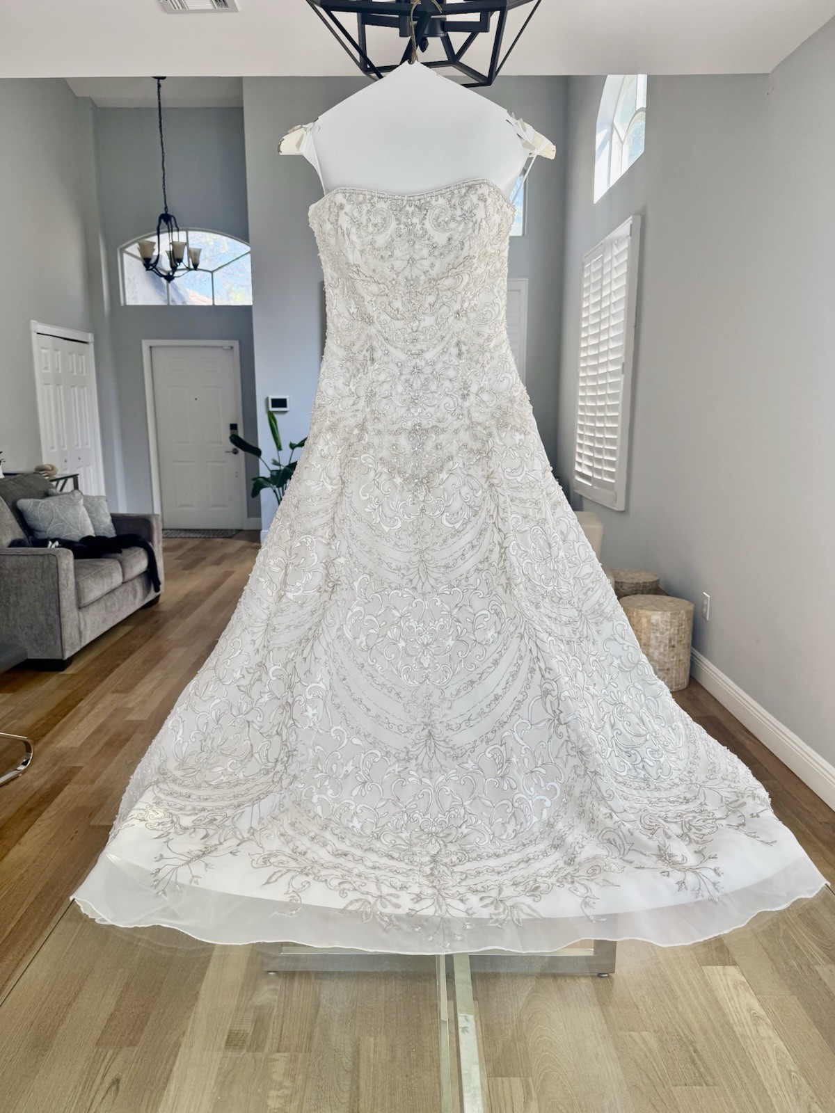 Beaded Embroidered Ball Gown Wedding Dress with Train