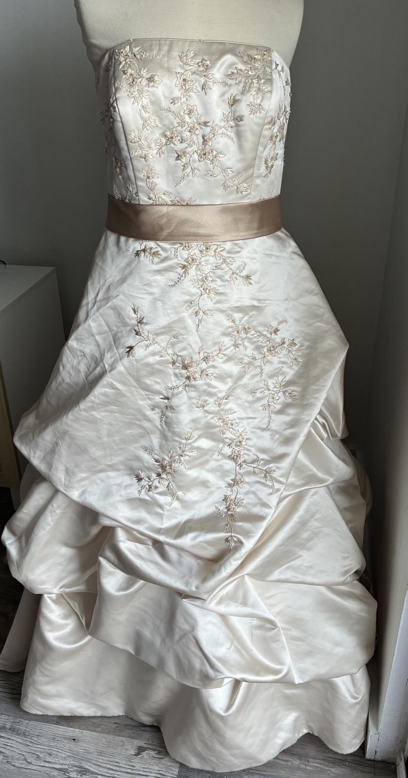 David’s Bridal Oleg Cassini CT203 Champagne Strapless Beaded Wedding Gown 16