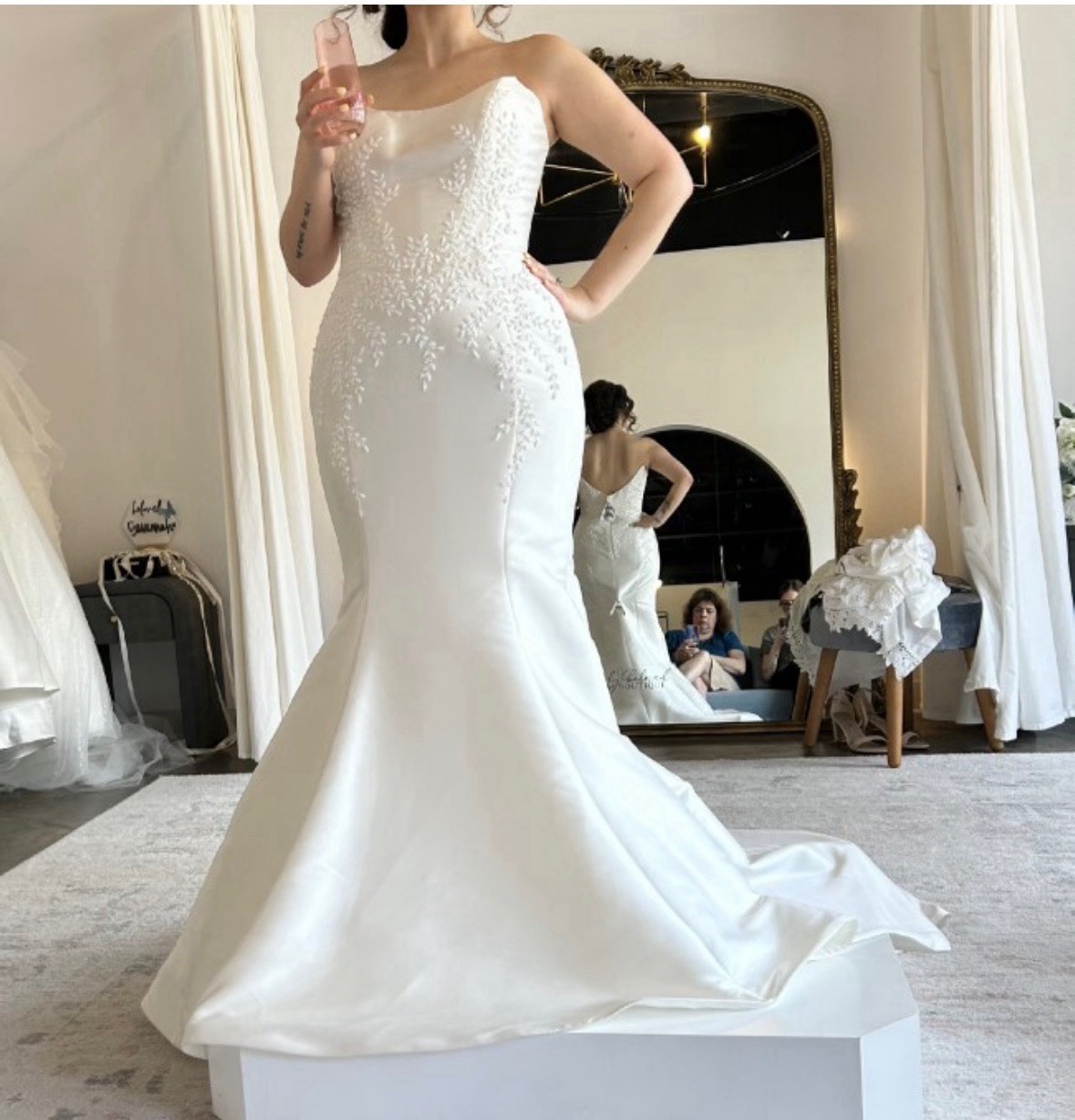 Dany Tabet Talia Ivory Mermaid Satin Wedding Dress Square Neck Size 12