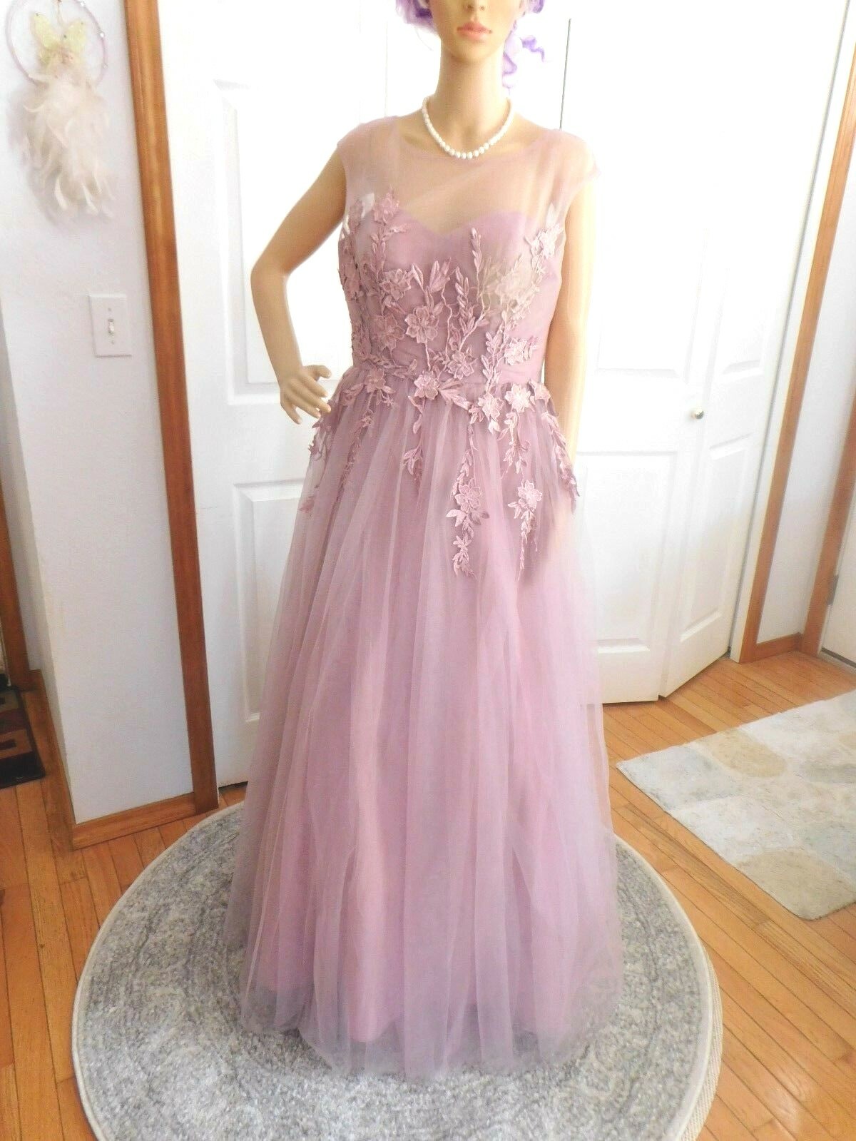 Vintage Floral Embroidered Mesh Sleeveless Polyester Cotton Wedding Dress XL