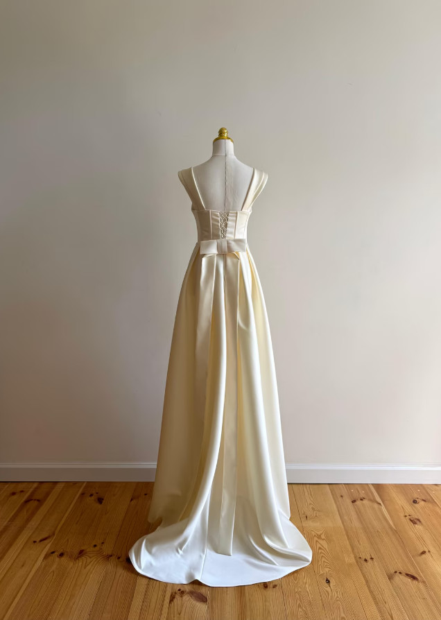 Simple Light Champagne Satin Wedding Dresses Boho A Line Bridal Gowns