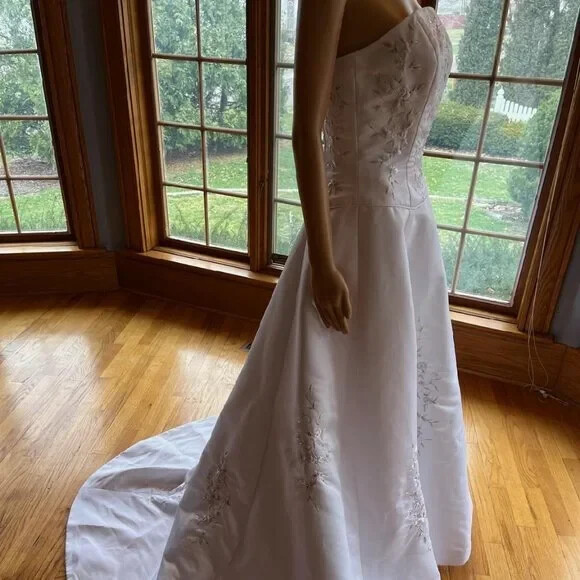 Michaelangelo White Yellow Pink Strapless David Bridal Gown Wedding Dress Size 8