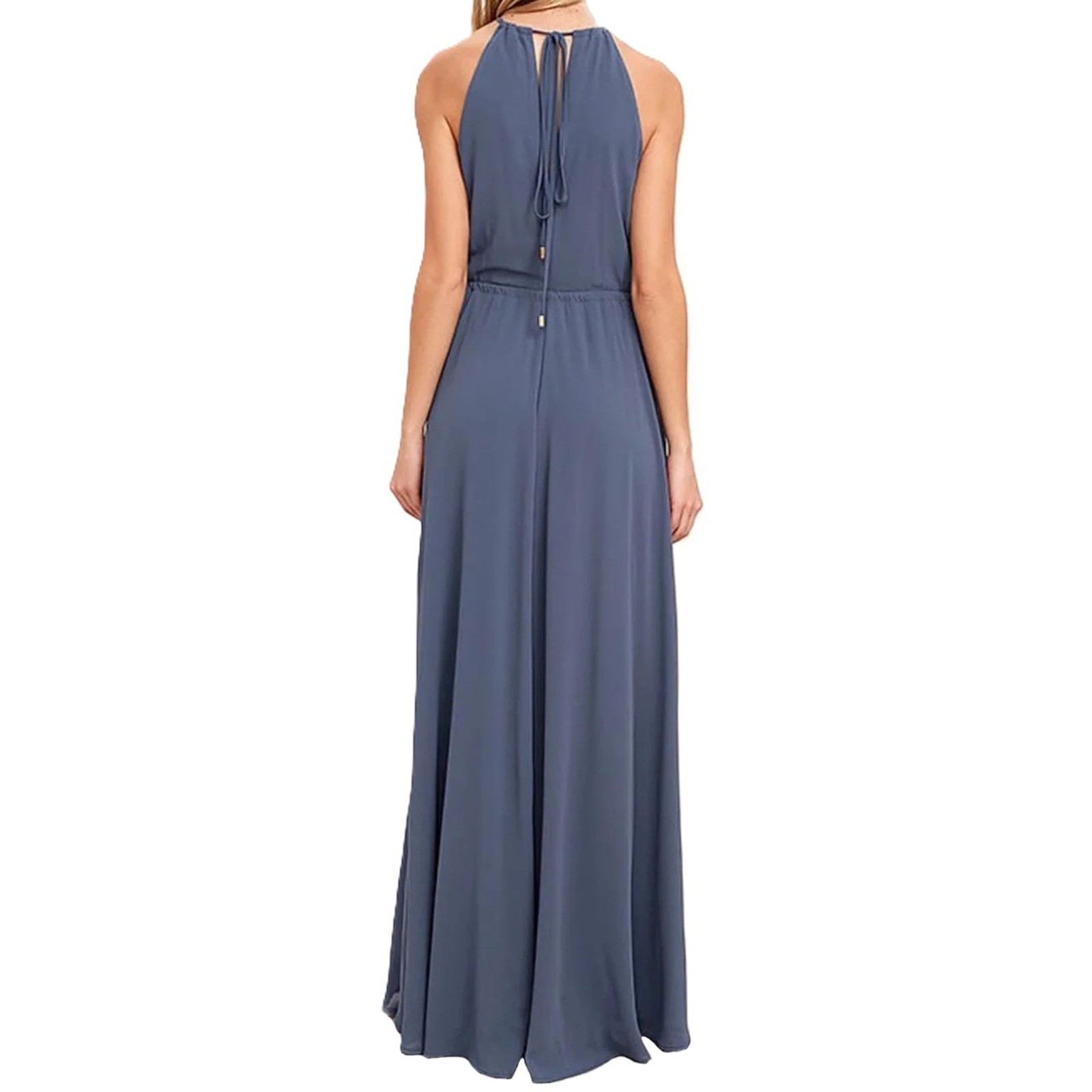 Lulus Be Mellow Chiffon Tank Maxi Dress Halter Neck Blue Size Medium NWT