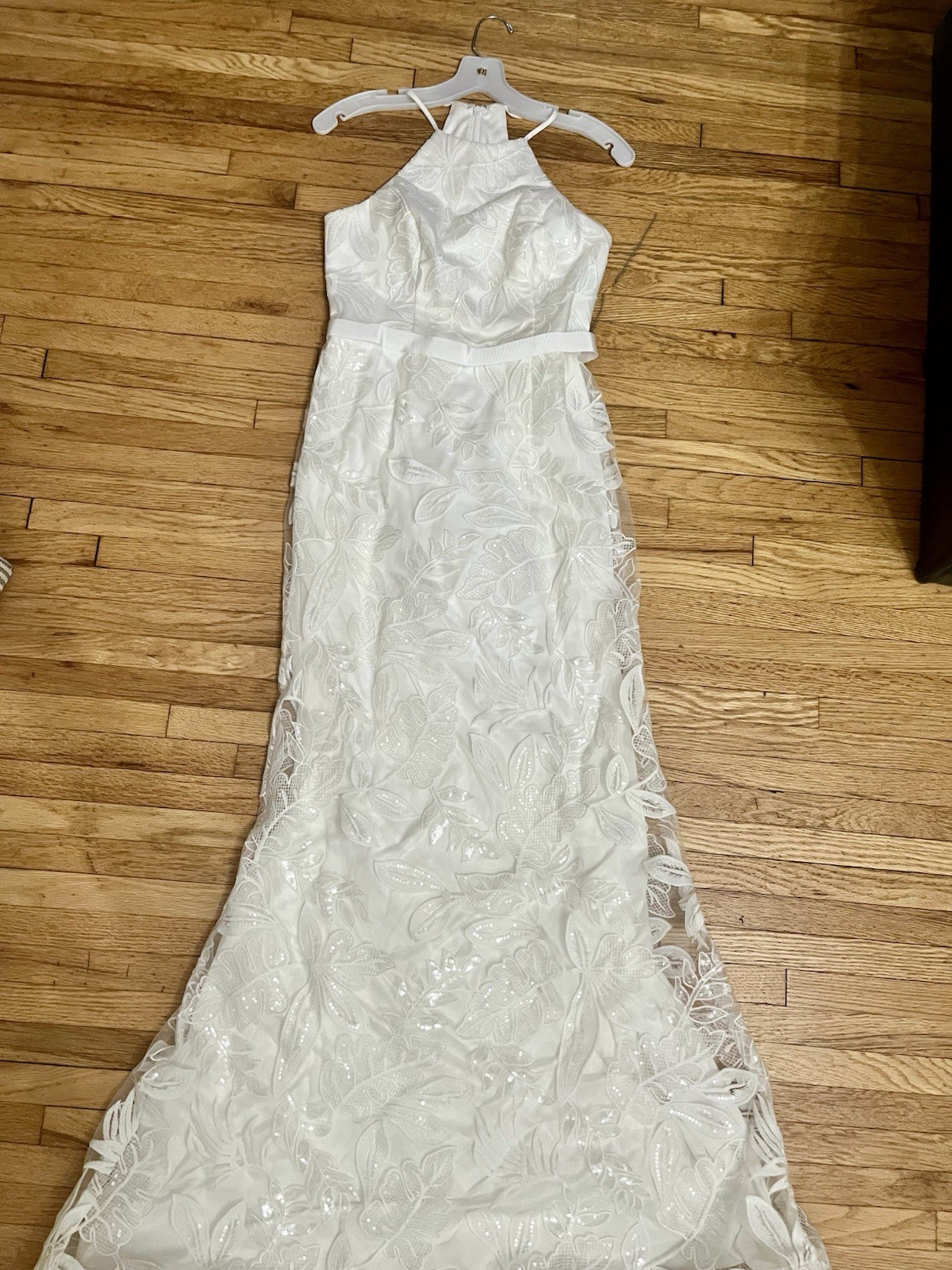 db studio White Halter Neck Lace Beaded Column Sheath Full-Length Dress 4
