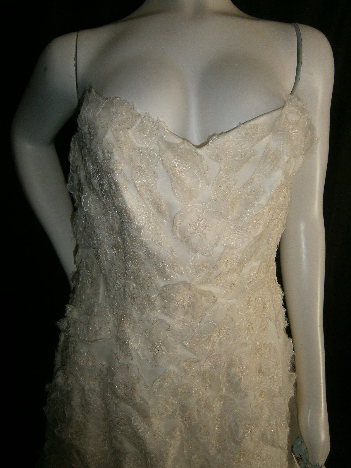 Watters Brides Wedding Dress 10 Ivory A-Line Organza 3-D Floral Overlay