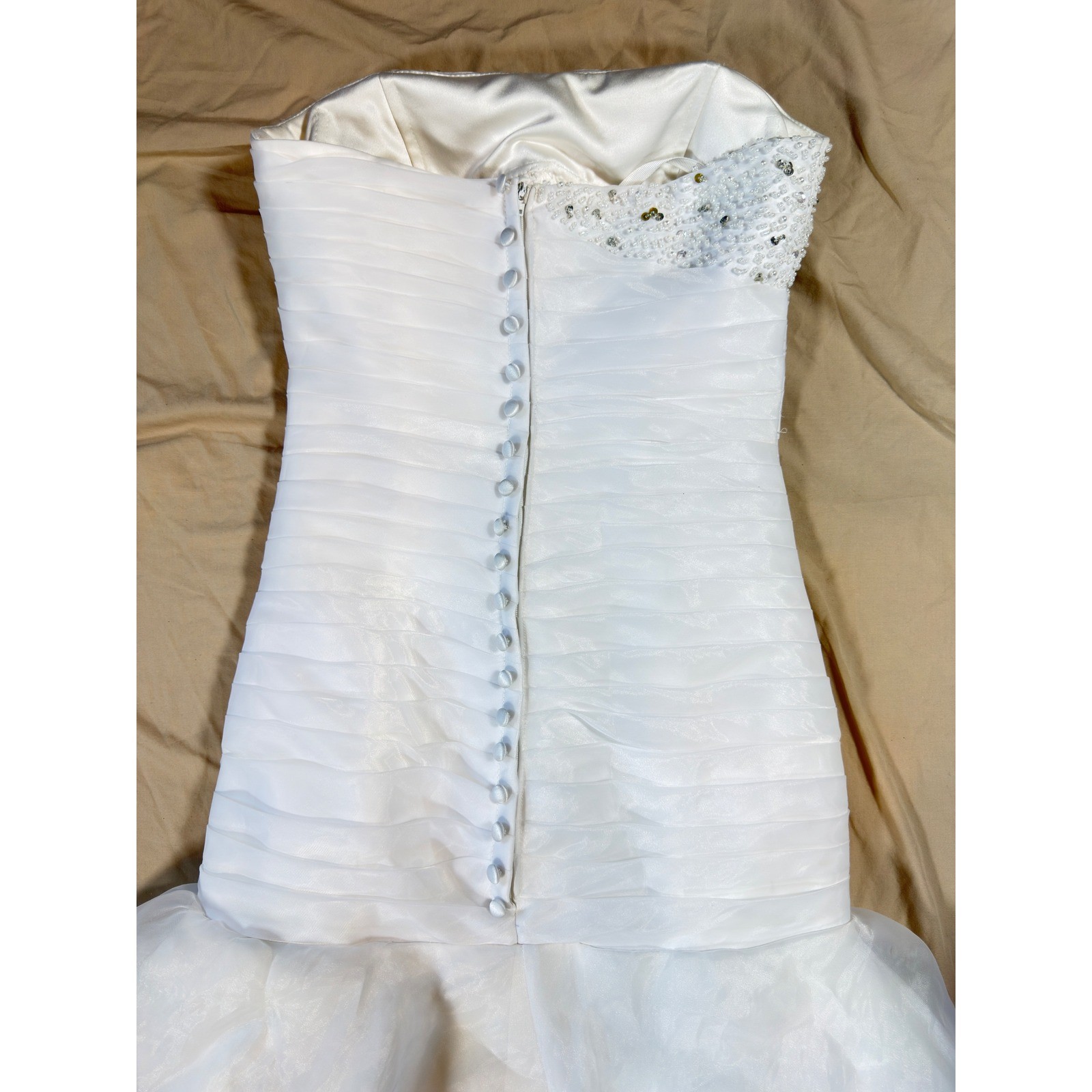 Organza Wedding Gown Women Size 4 White Beaded Ruffle Mermaid Strapless