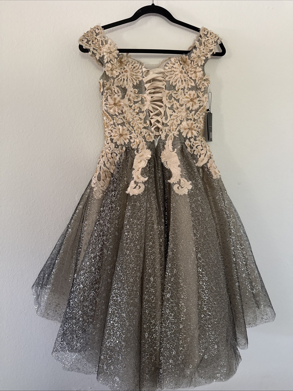 Black/Silver Lace Wedding/ Special Occasion Formal Dress Size S/M Hand Made New