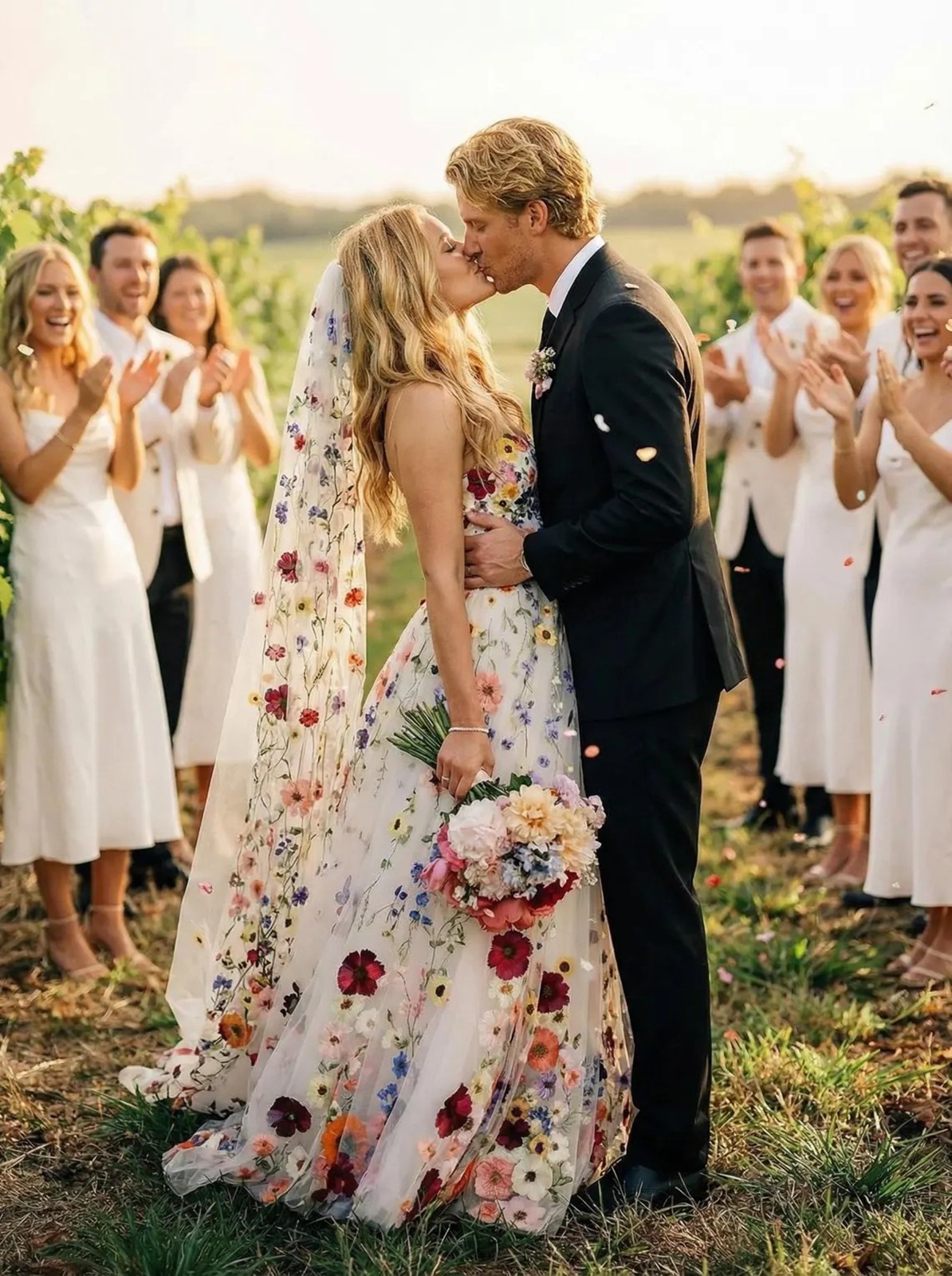 Garden Wedding Bridal Gown Custom Made 32-60 Coloured Floral Lace N.Measurement