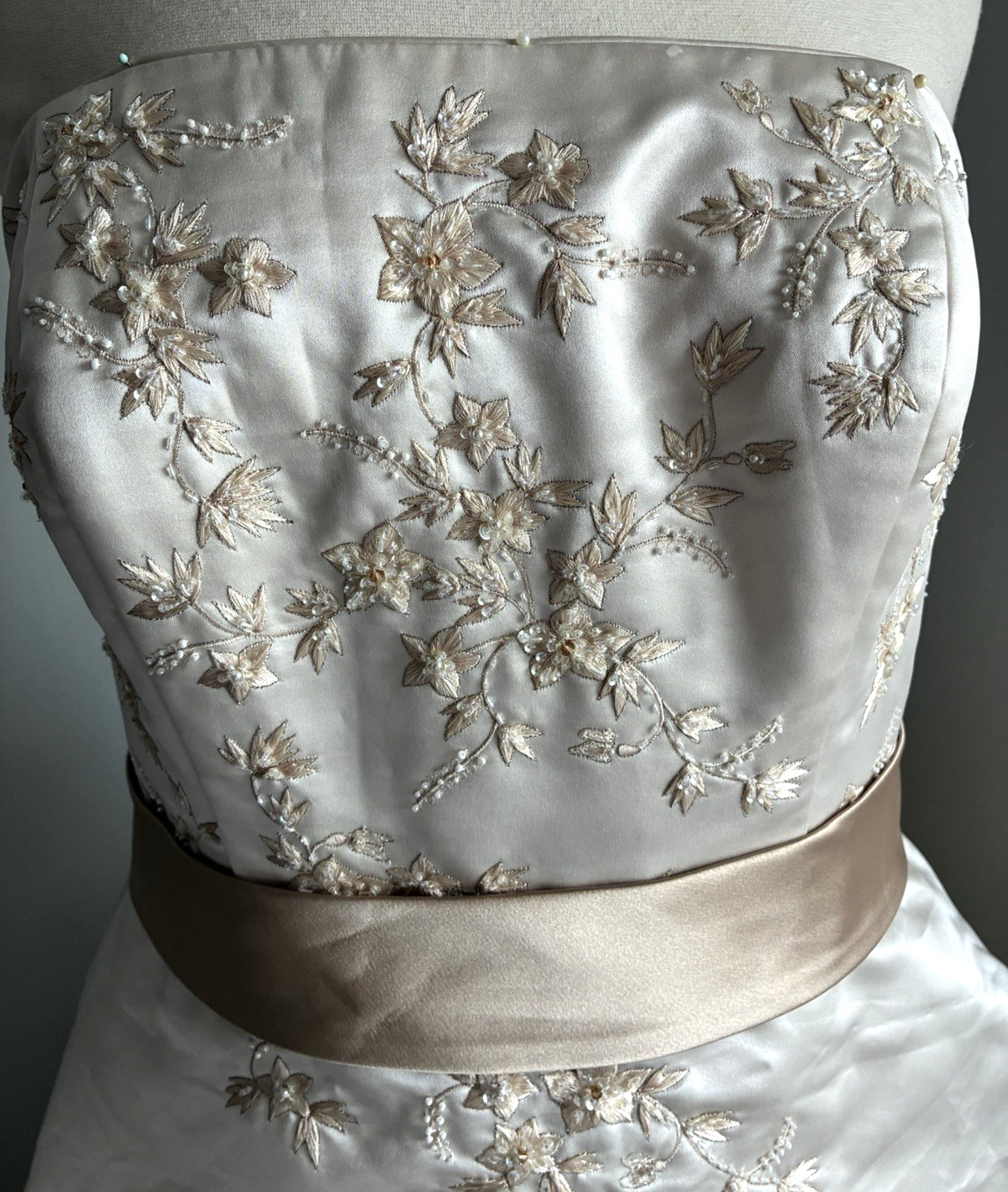 David’s Bridal Oleg Cassini CT203 Champagne Strapless Beaded Wedding Gown 16