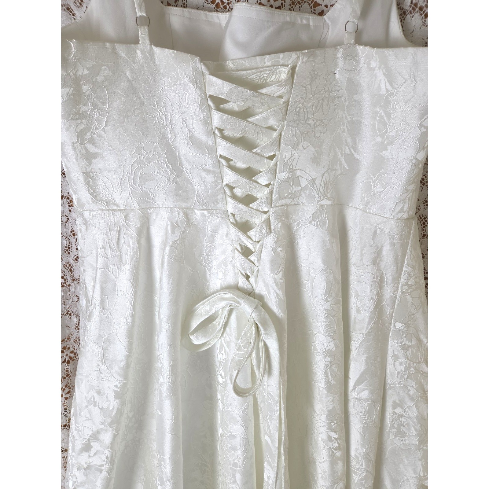 Ivory Brocade Dress 16 Tea Length Corset Sleeveless Padded Lined Full Skirt NWT