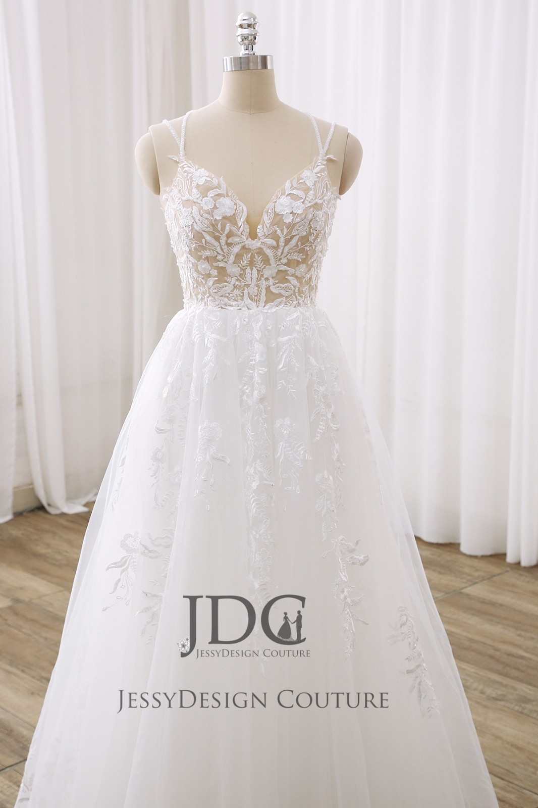 Airy glitter lace wedding dress wedding dress custom made 32-60 straps