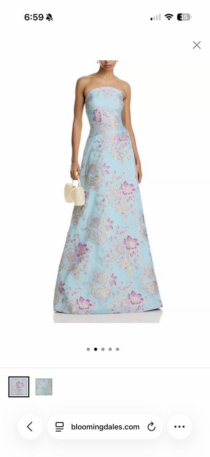 Strapless Sleeveless Blue and pink embroidered Floral Full Length A-line dress
