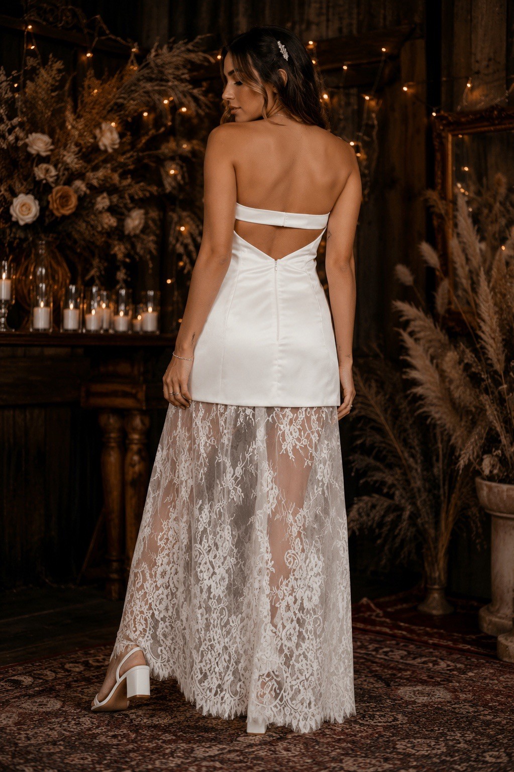 Lulus Winslet Maxi Dress Sz Large White Satin Bridal Sheer Lace Boho Wedding
