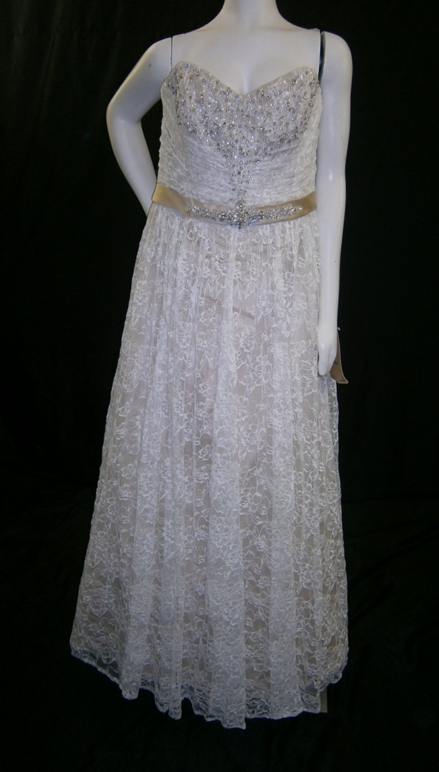 Ambiance Adela 16 Wedding Gown Dress Sample Ivory Champagne Lace Belt Beaded NWT