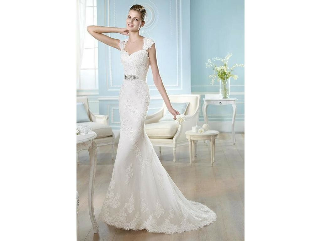 San Patrick Haliza Mermaid Wedding Dress 8 10 12 Off-White Lace Sash $1,608