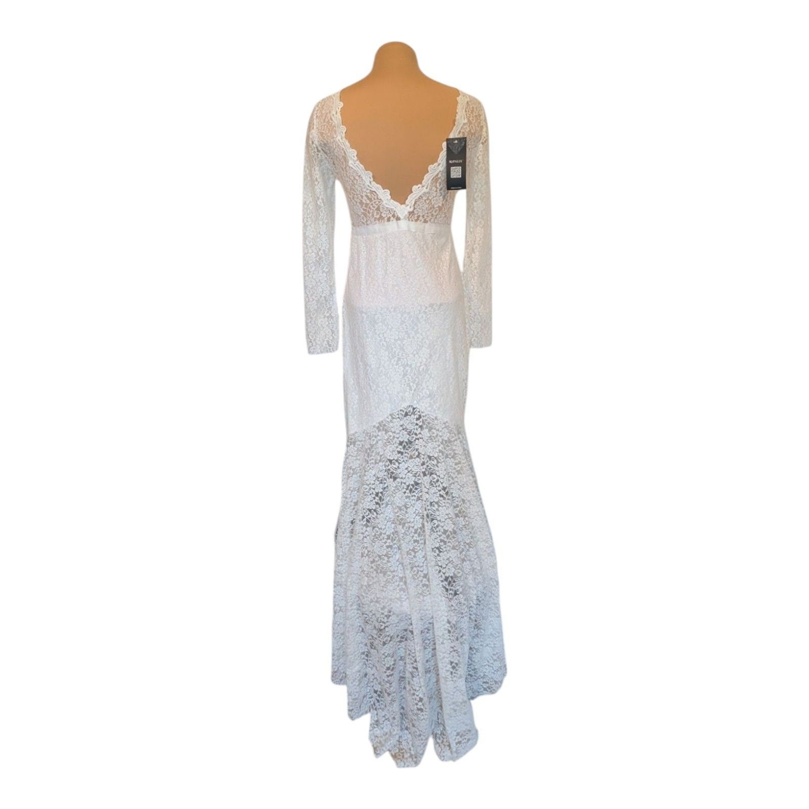 High Low Lace Long Sleeve Beach Wedding Dress Mermaid Bridal Gown Large Whimsy