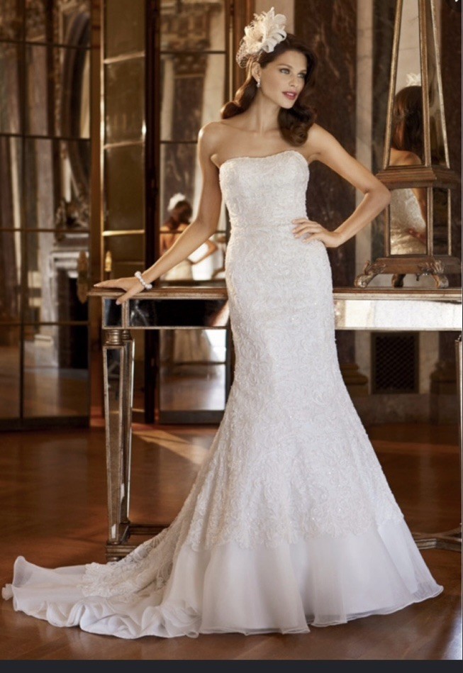Galina Signature Strapless Mermaid Davids Bridal Wedding Dress 14 Lace Swg400