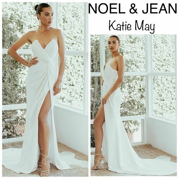 NOEL & JEAN Katie May WISTERIA Strapless Trumpet Wedding Slit Dress Ivory XS