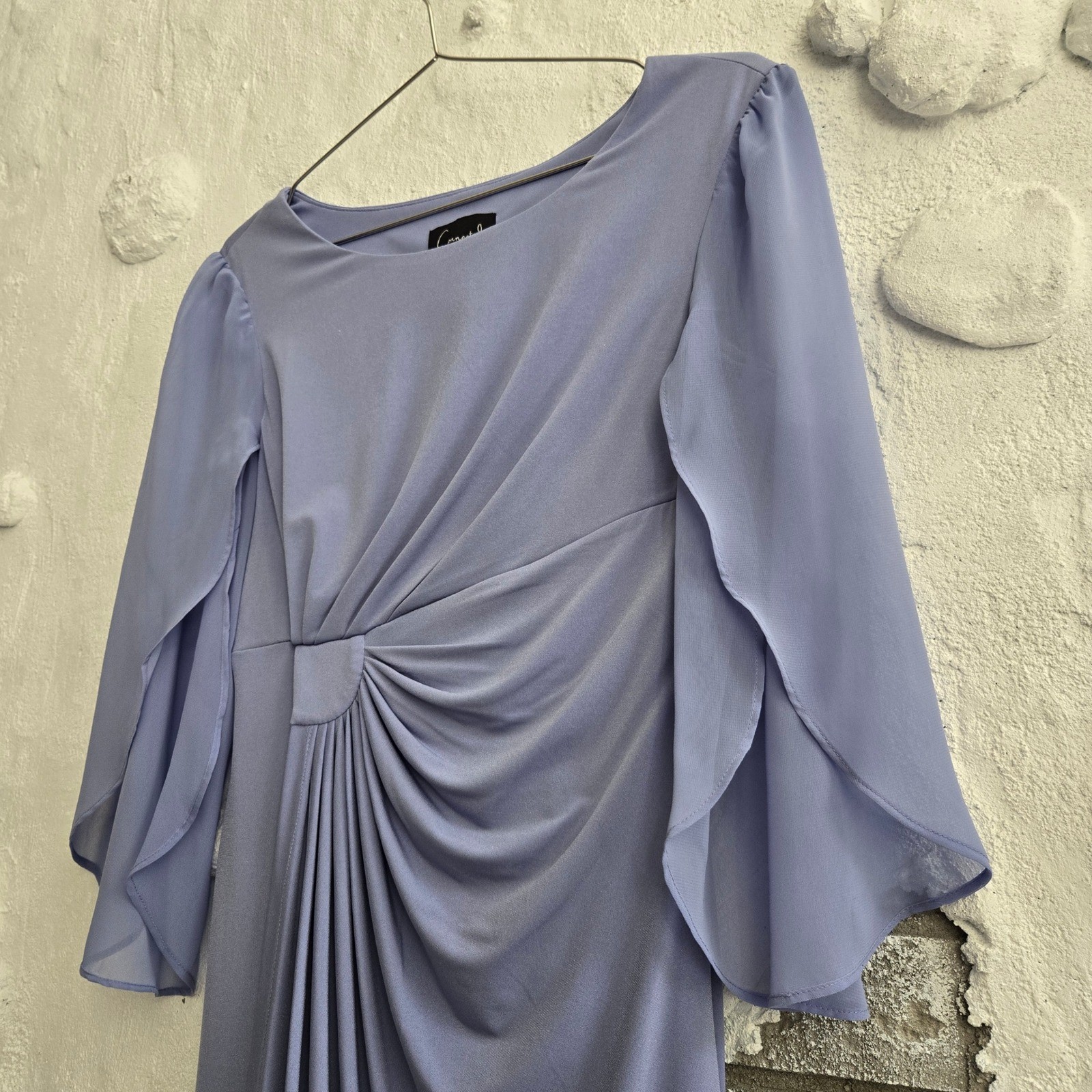 Connected Apparel Lavender Side Knot Chiffon Cape Sleeve Sheath Dress 10
