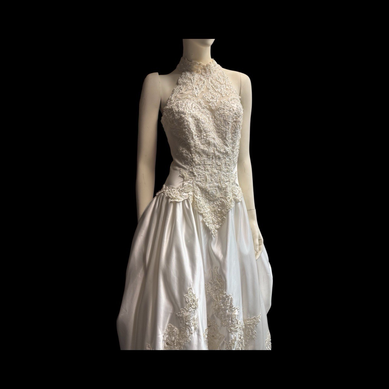 Mori Lee Halter Wedding Dress Size 10 Cream Bustle With Long Train Vintage
