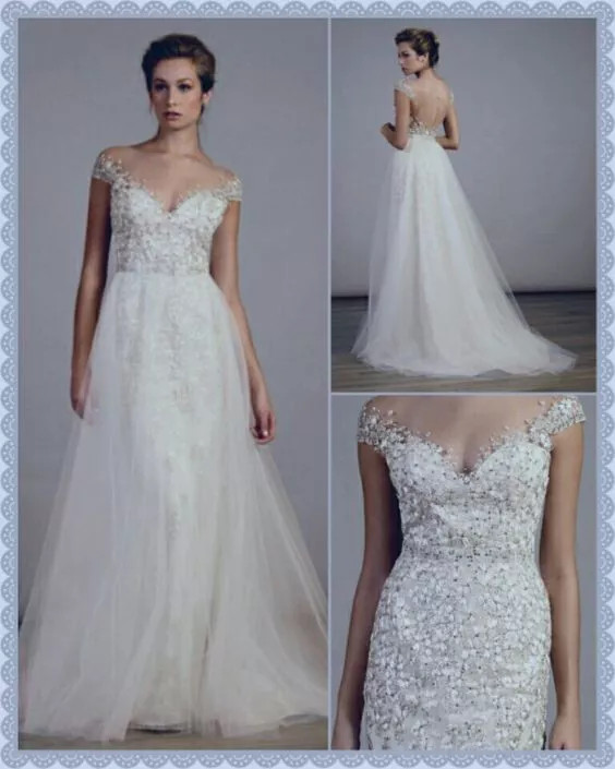 Liancarlo 5885 Wedding Dress 10 Champagne Floral Embroidery Illusion USA $6,985