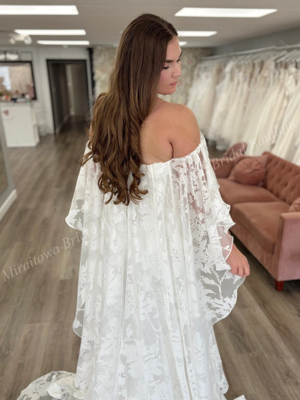 Wedding Ceremony Dress Detachable Cape Wrap Organza Jacquard Chapel Garden