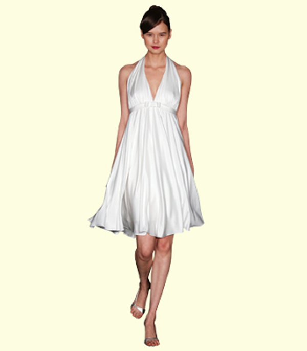 AMSALE SIZE 6 SHORT WEDDING GOWN DRESS KAYLEE IVORY SILK HALTER LOW “V” $1,100