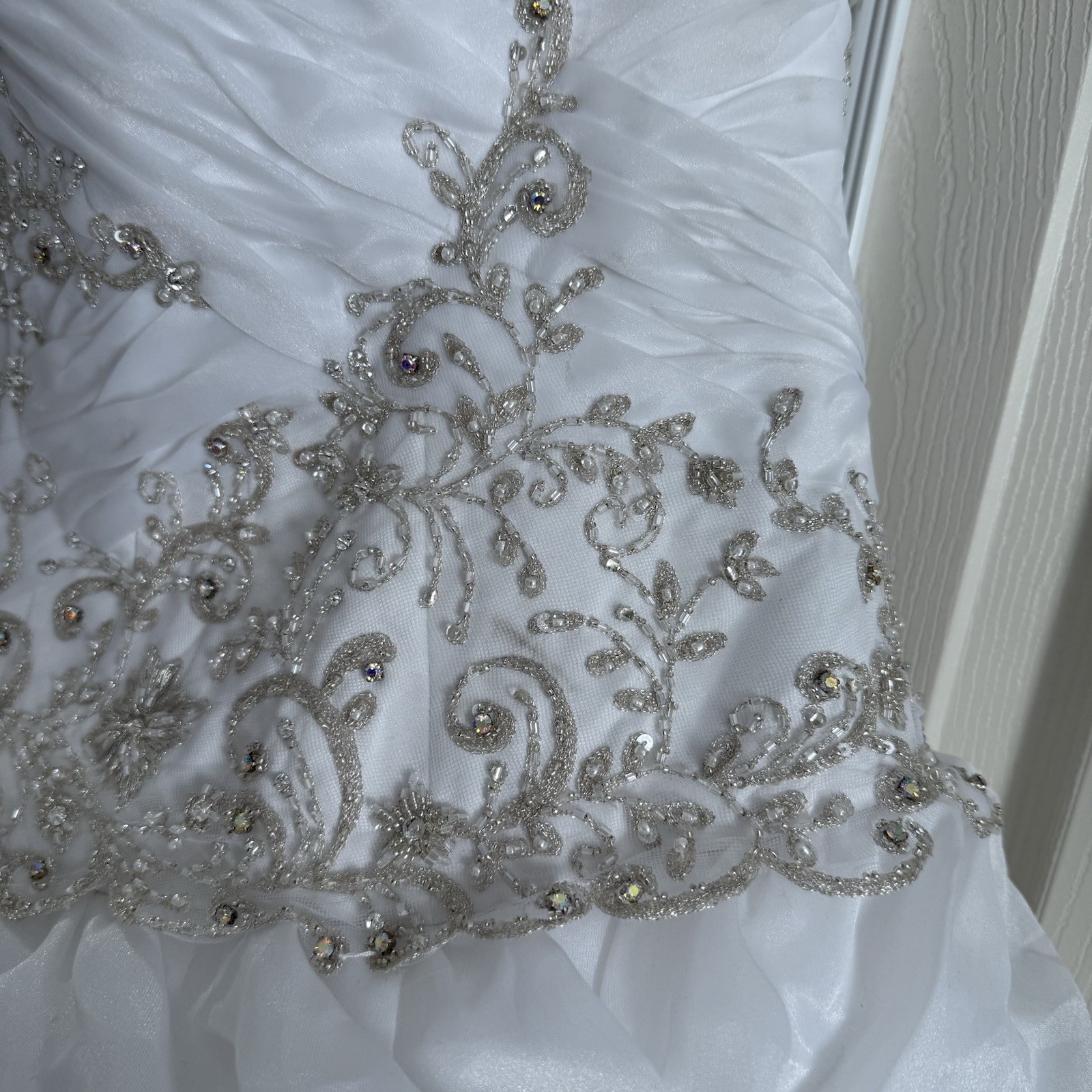Allure Bridal Strapless Sweetheart Wedding Dress Chapel Train Satin Organza 8326