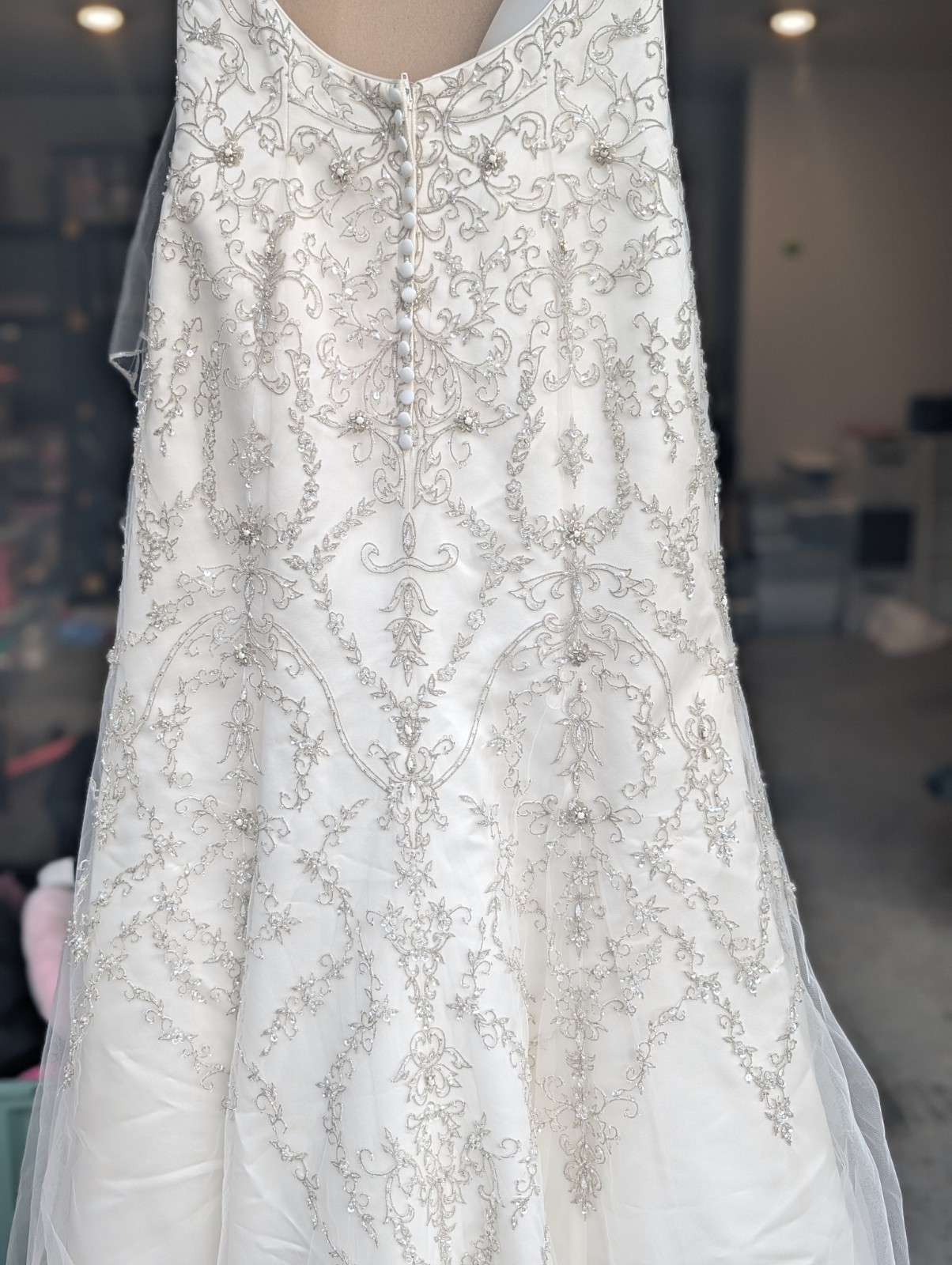 Oleg Cassini Strapless Sweetheart Ivory/Silver Beaded Mermaid Wedding Dress 12