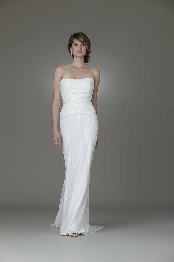 Amy Kuschel Kai Wedding Dress 10 Ivory Tulle Netting Sheath Strapless Beads USA