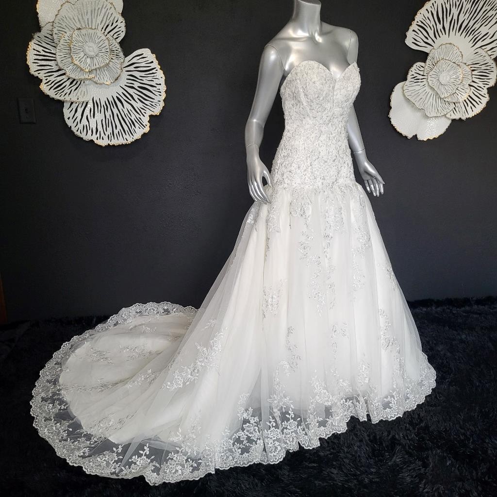 NWT~$1599~DA VINCI~SZ 6~IVORY STRAPLESS EMBELLISHED BALL GOWN WEDDING DRESS
