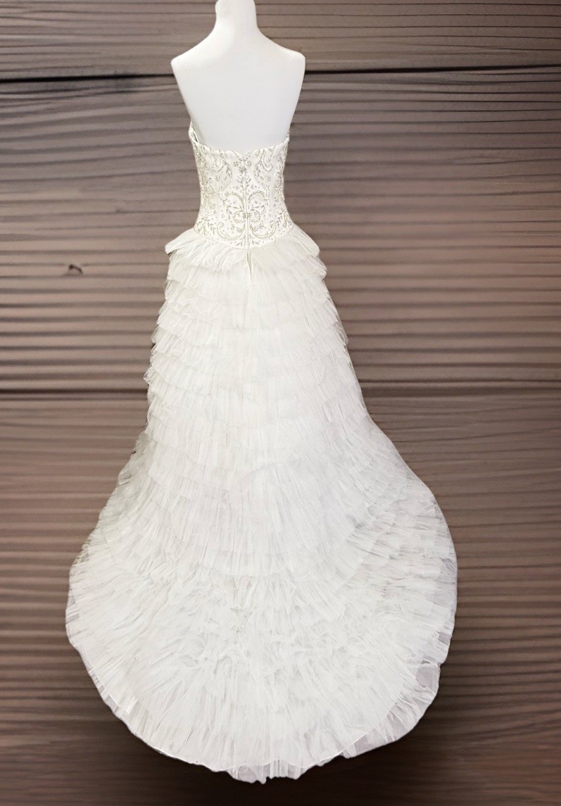 Moonlight Sz 8 White Strapless Beaded Bodice Tiered Layered Tulle Wedding Dress