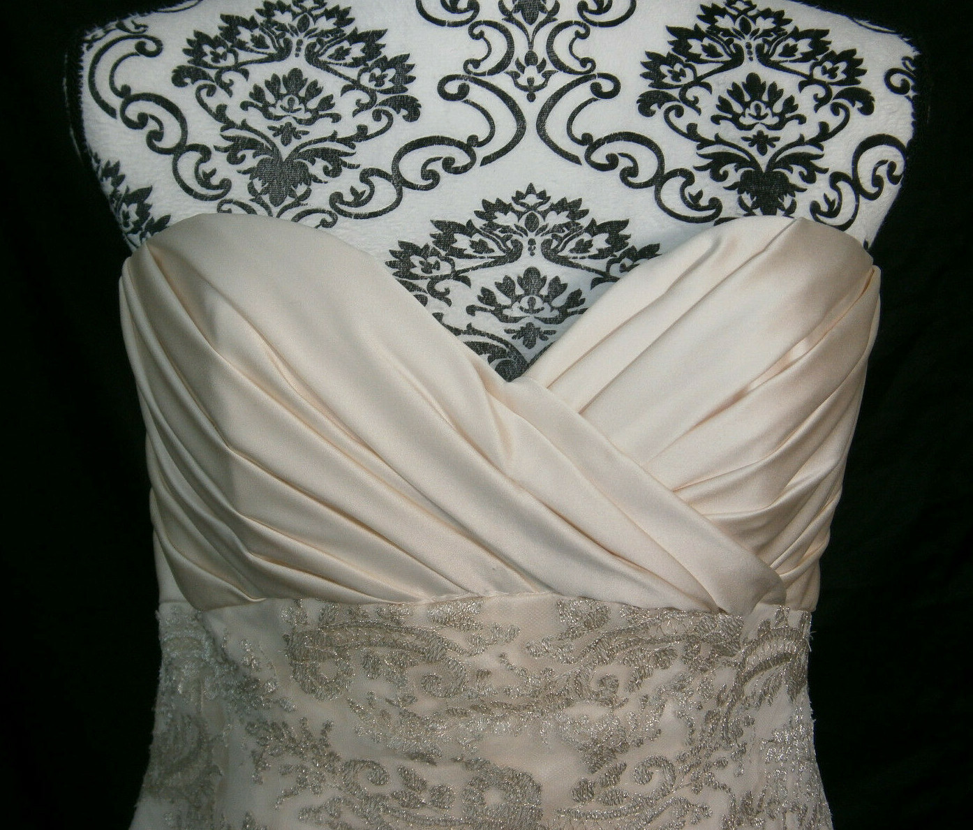 Casablanca Bridal Wedding Dress 8-10 Champagne Strapless Lace Silver Embroidery