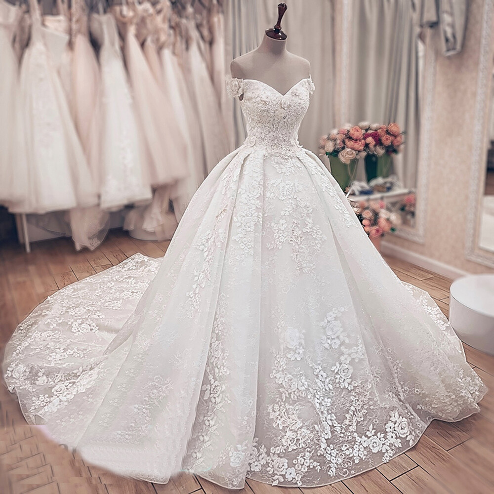Off Shoulder Applique Lace Wedding Dresses Bridal Ball Gowns Sweetheart Custom
