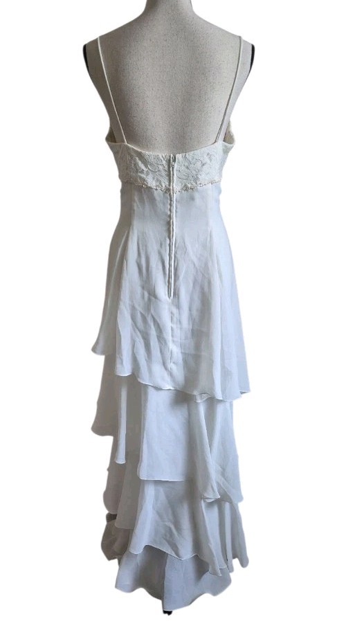 Vintage 80s 90s Jessica McClintock Dress Gown Tiered Lace Pearls Bridal Sz 14